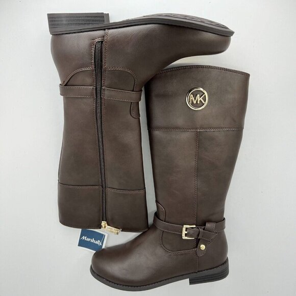 Michael Kors Girls Brown Flat Fully Zip Gold MK Logo Tone Size 3 Riding Boots - Picture 7 of 12